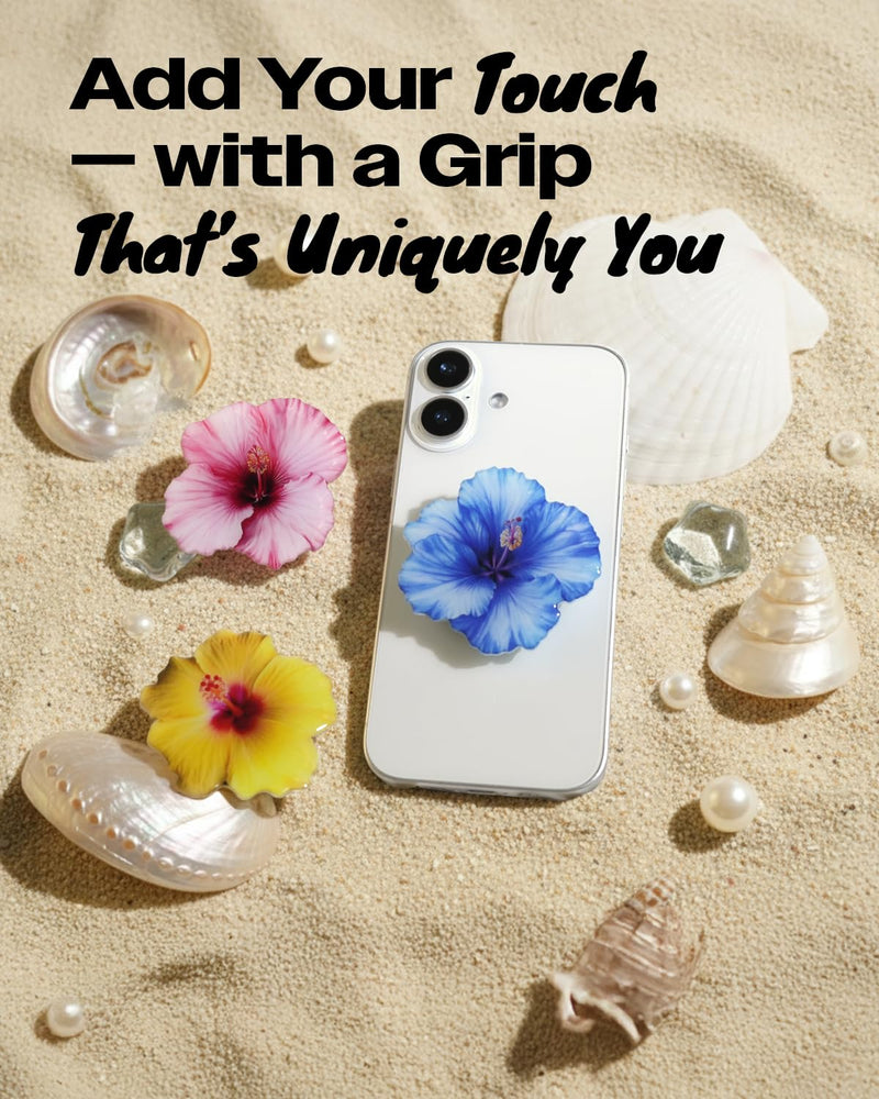 On The Grip Floral Acrylic Phone Grip - Collapsible Smartphone Stand Hibiscus & Moth Orchid Aesthetic Holder (Hibiscus Yellow) Hibiscus Yellow