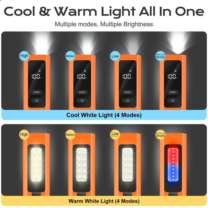 EDC Flashlight 4 in 1 Pocket Magnetic Slim Flat Flashlight High Lumens Work Light with Green Beam & UV Light & Warning Light Combo EDC Rechargeable LT-010 (Orange Color) Orange