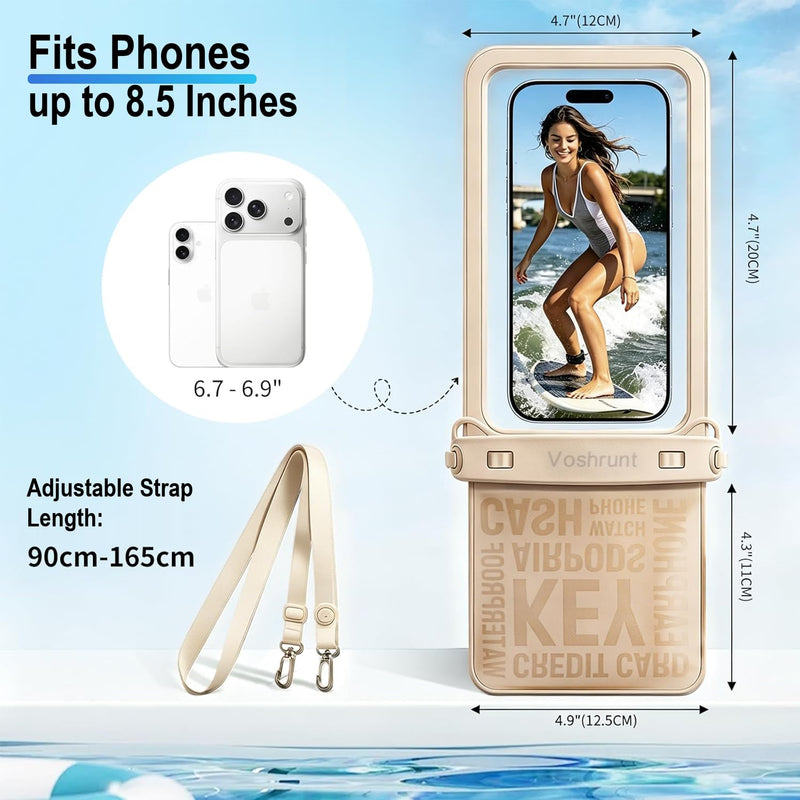Double Pocket Waterproof Phone Pouch floating-IPX8 dry bags waterproof with SGS Certified -Large Space Cell Phone Pouch Floating, with Lanyard, Phone Dry Bag beach essentials 2026(Up to 8.5") Beige