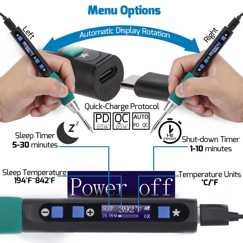 WEP 928D-IV Soldering Iron Kit with Fast Heating with C235 Tip, Dynamic Screen, Compact Digital Soldering Iron with Multi-Functional Cover, Type-C Powering, Sleep Mode, PD and QC Protocols Basic Style