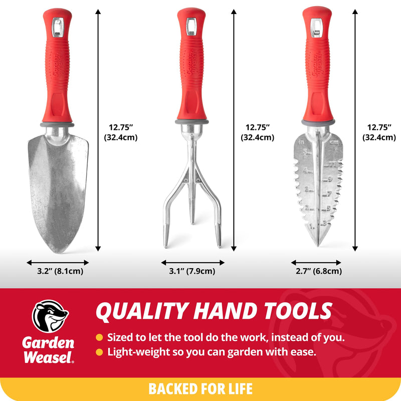 Garden Weasel 3-Piece Hand Tool Combo Set | Trowel, Transplanter and Cultivator | Heavy Duty Lawn and Garden Set, Digging, Planting, and Weeding | 91370