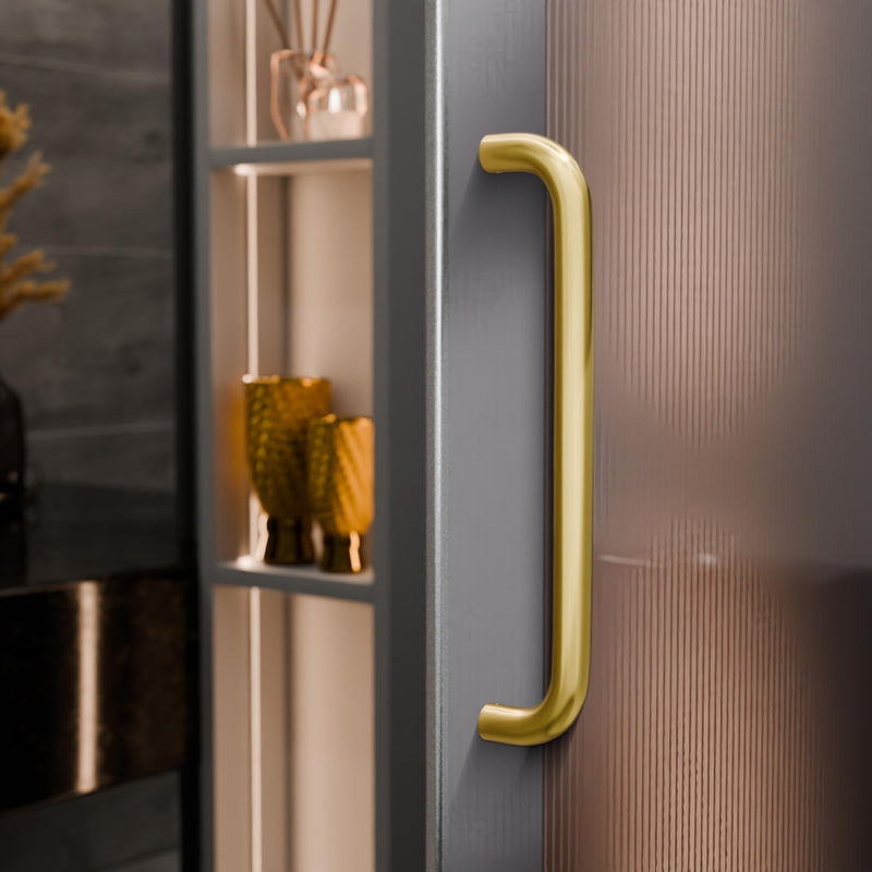 BRIXWELL Solid Pull Handle Aluminum Material, Polished Brass Finish, 2-7/16" Projection, 10-3/4" Length, 10" Center to Center, Includes 1/4"-20 Bolts and Washers 10-3/4"