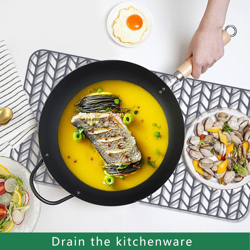 GUUKIN Sink Protectors for Kitchen Sink - 28.4"x 15.2" Silicone Kitchen Sink Mat Grid for Bottom of Farmhouse Stainless Steel Porcelain Sink with Rear Drain（Grey）, 2815B 28.4"x15.2" Rear Drain