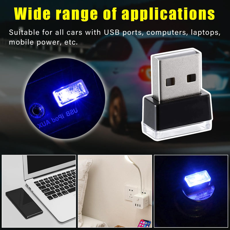 Augeny 4 PCS USB LED Car Interior Atmosphere Lamp, Plug-in USB Decor Night Light, Portable Auto Ambient Lighting Kit, Universal Vehicle Interior Accessories for Most Cars (Blue) Blue