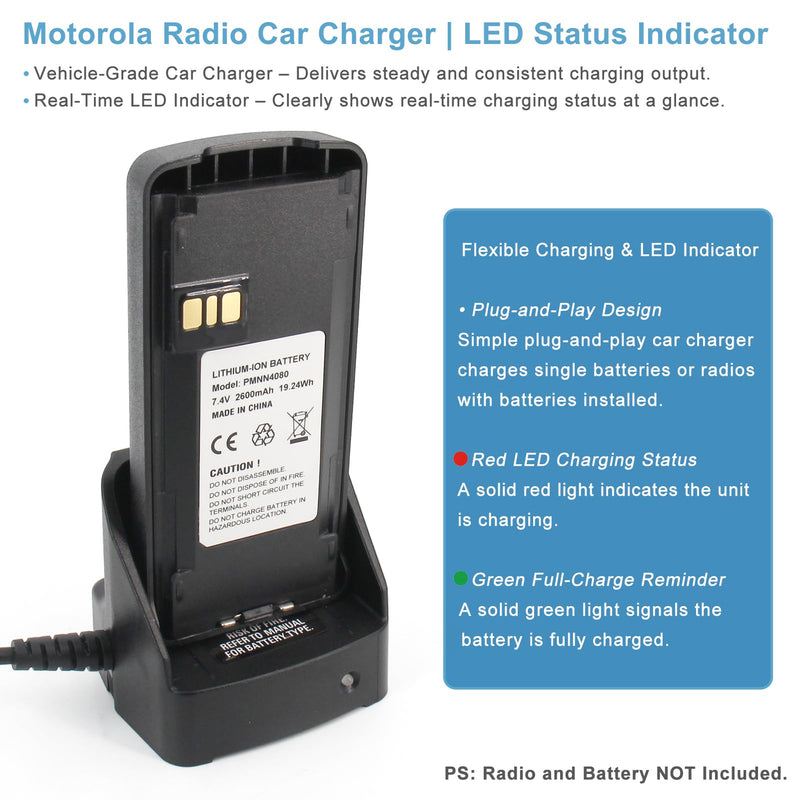 PMLN5228 Travel Charger Compatible for Motorola CP185 CP100D | Fits CP476 CP1200 CP1300 CP1600 CP1660 EP350 Radios, PMNN4476 PMNN4080 PMNN4081 Batteries, PMLN5228A PMLN5398 Car Charger