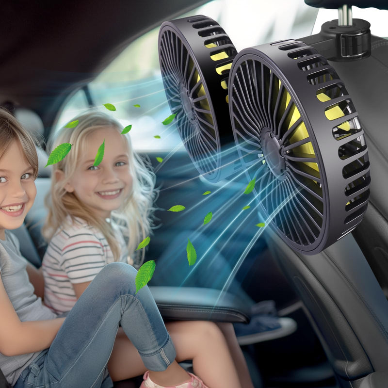 Car Backseat Fan for Backseat Kids, Dual Head Usb Car Fan for Car Back Seats Kids（Usb Powered 5V/2A） Dual Head Backseat