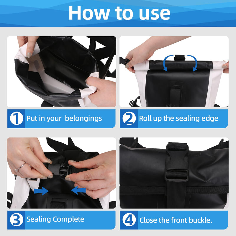 Waterproof Fanny Pack, Floating Dry Bag Pouch with Adjustable Waist Strap Large Capacity, Waterproof Waist Bag for Kayaking Boating Fishing Cycling Beach (Black) Black