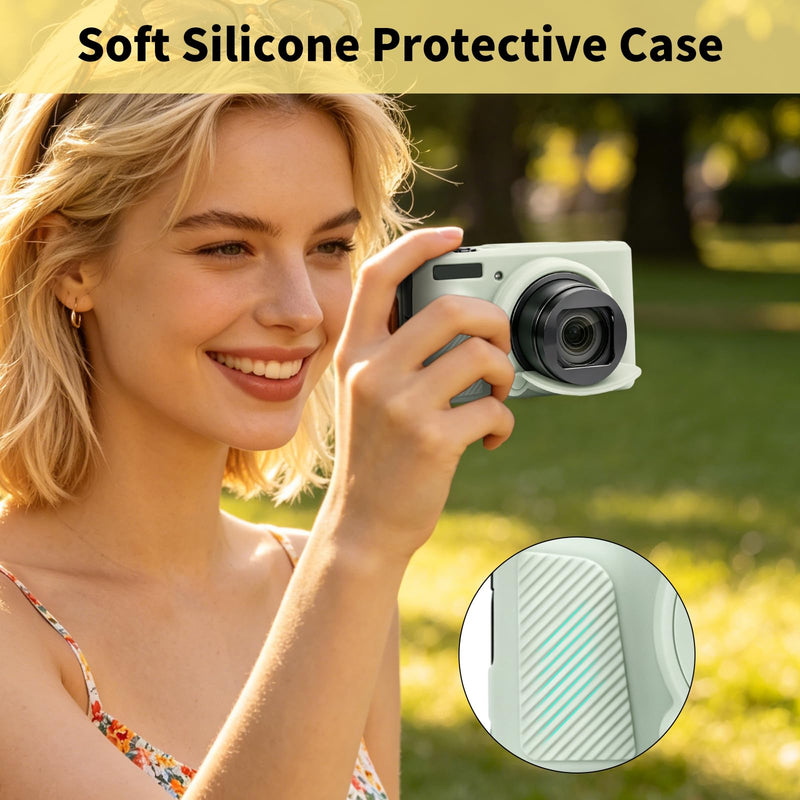 Silicone Case for Canon SX740 HS/SX730 HS +2 Screen Protectors (Green) | Silicone camera case with detachable lens cap, anti-slip shockproof, slim fit. Ideal for travel vlogging & outdoor use Green
