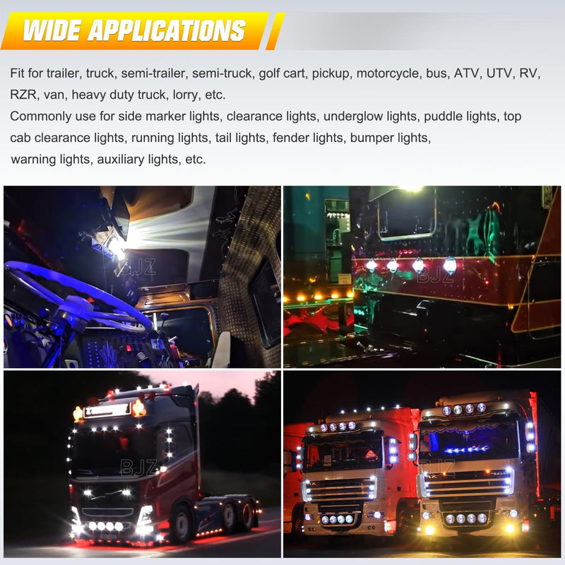 BJZ 4Pcs White Watermelon LED Strobe+Constant Marker Lights Dual Function Watermelon-Shaped Side Marker Clearance Tail Top Cap Roof Lights for Trailer Truck Semi-Trailer Heavy-Duty Truck Bus Van 4 Pack