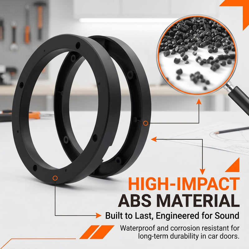 2 PCS Car Speaker Spacers, 6.5" Plastic Speaker Mounting Ring for Enhanced Sound Quality, Anti-vibration Door Baffle Gasket, Modified Accessory for Most Cars SUVs Trucks (Black)