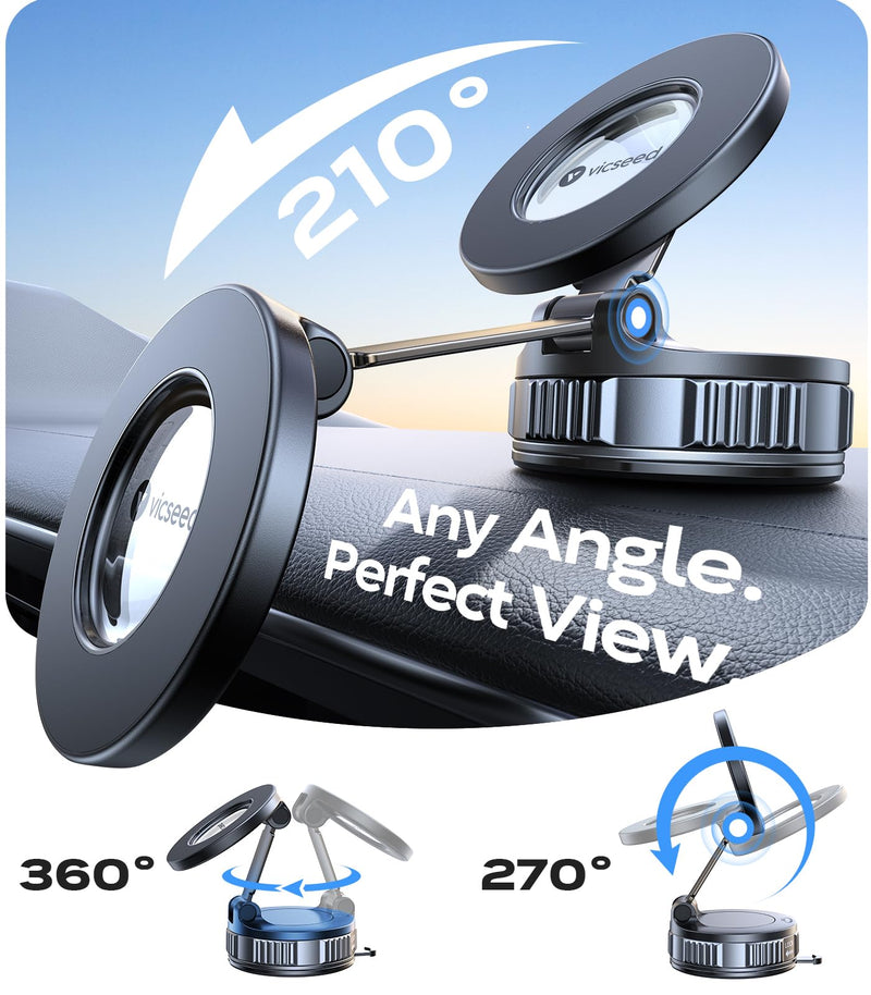 VICSEED 2026 Upgraded Car Phone Holder for Magsafe Car Mount [85 LBS Strongest Suction] Vacuum Magnetic Phone Holders for Your Car 360° Adjustable Car Phone Mount for iPhone 17 Pro Max 16 15 14 13 GPS Black-Vacuum
