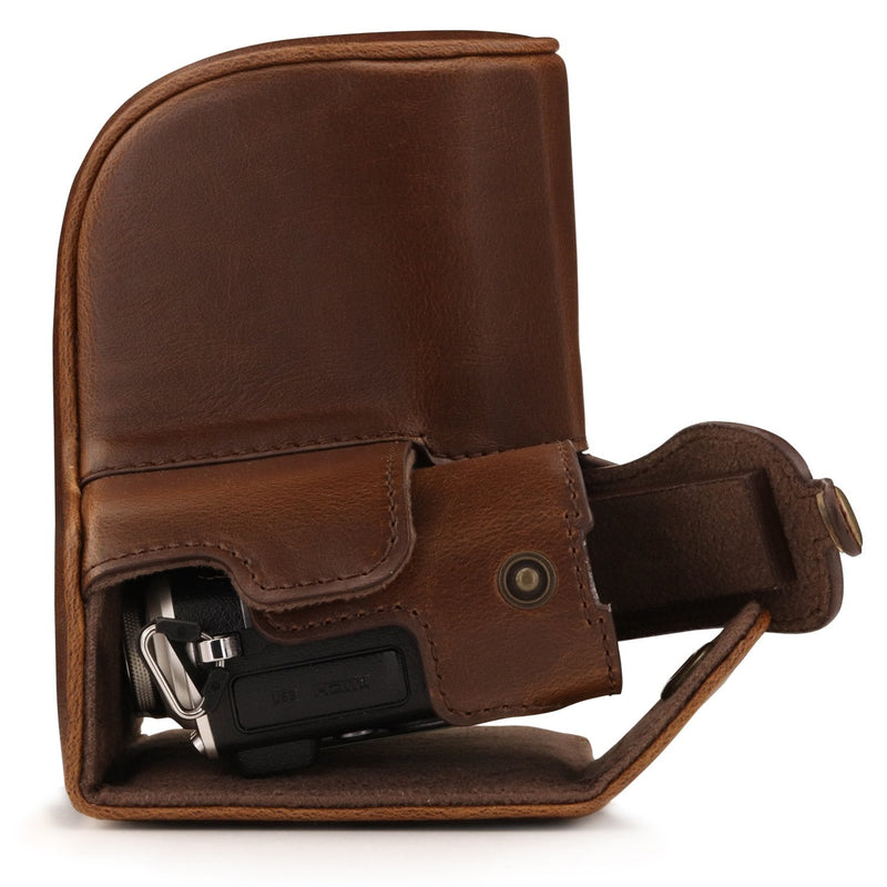 MegaGear Ever Ready Leather Camera Case Compatible with Olympus Pen E-PL10, E-PL9 (14-42mm) One Size Dark Brown