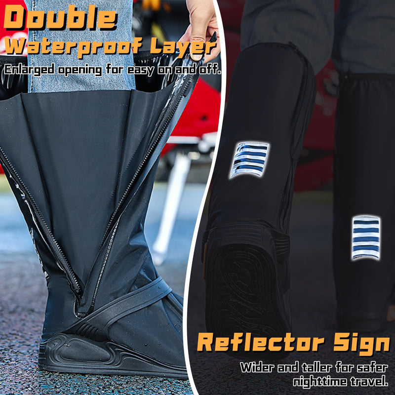 Shoe Covers Waterproof - with Zipper Hard Sole, Reusable Rain Boot Shoe Cover, Non-Slip with Reflector Foldable (BLACK, X-Large) Black