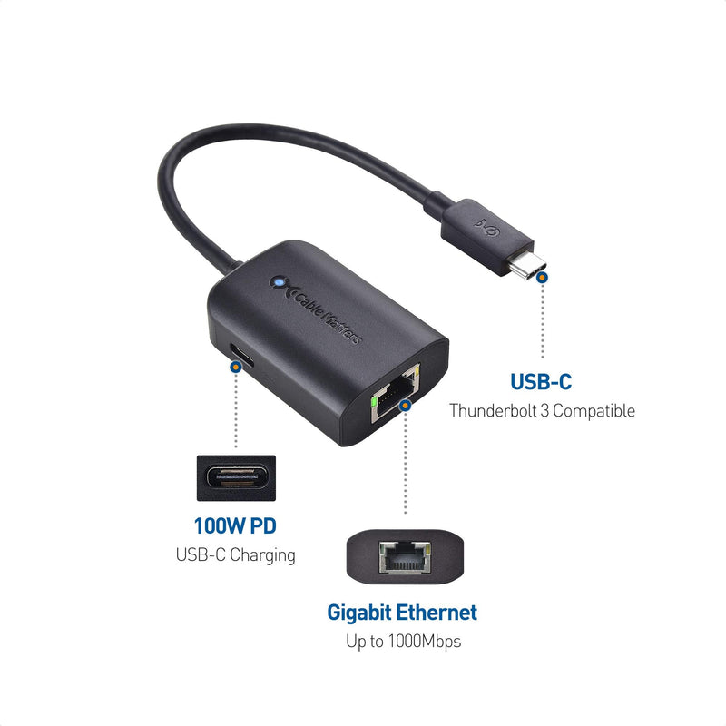 Cable Matters USB C to Gigabit Ethernet Adapter with 100W Charging Compatible with MacBook Pro, Dell XPS, Surface Pro - Up to 480Mbps for Chromecast with Google TV (Google TV Chromecast 2020 Version)