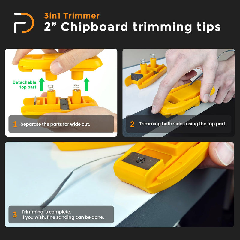 Furndiy 3in1 Edge Banding Trimmer - Edgebanding Trimmer - Edgebanding Cutter - Veneer Cutter - Melamine Trimmer - Melamine Cutter - Edgebanding Trimming - Double Edge Trimmer - Woodworking Tool Orange