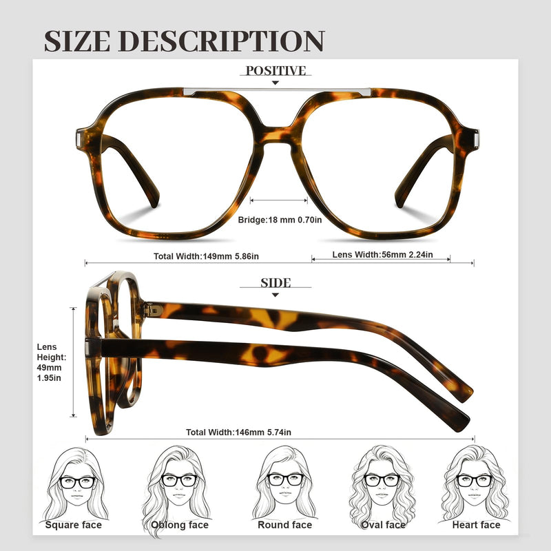 Aviator Blue Light Blocking Glasses for Women Men Retro Trendy Square Computer TV Eyeglasses Anti Eyestrain Tortoise
