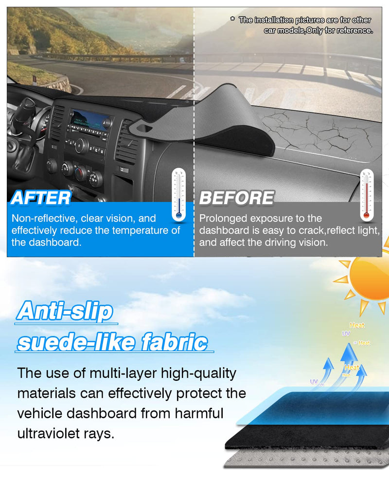 Cartist Dash Cover Custom Fit for Chevy Chevrolet Silverado/GMC Sierra 1500 2500HD 3500HD 2007-2013 Accessories Dashboard Cover Mat Non-Slip (Only Fit Models with Two Glove Boxes)
