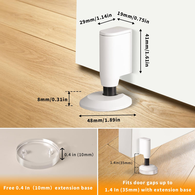 3 Pack Magnetic Door Stopper, Retractable Magnet Floor Door Stop with 0.4 in (10mm) Extension Base, Adhesive Door Magnetic Catch, Door Holder for Gaps Up to 1.4 in (35mm), White WT-3 3