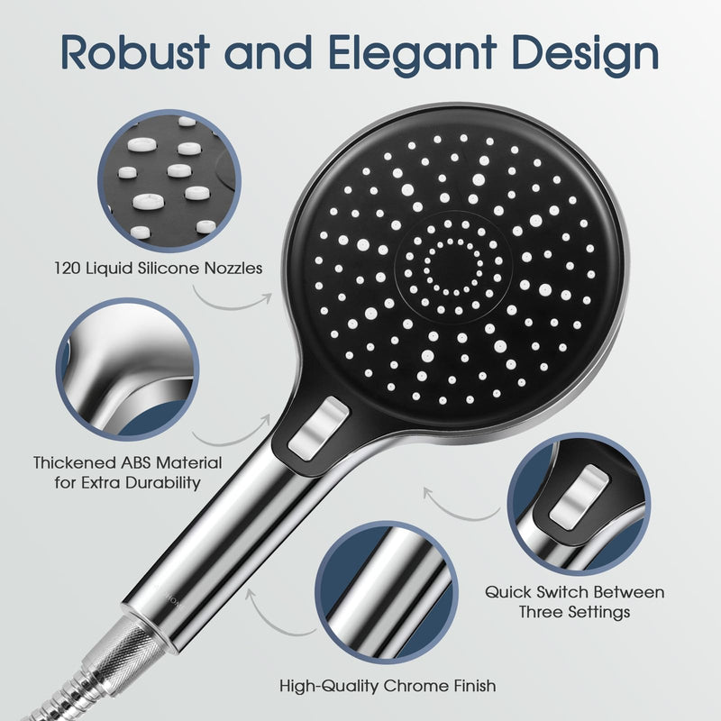 High Pressure 6" Full Body Coverage Handheld Shower Head - Wide Panel Powerful Spray for Easy Hair Washing & Effortless Cleaning - 79" Extra Long Stainless Steel Hose & 360° Swivel Bracket