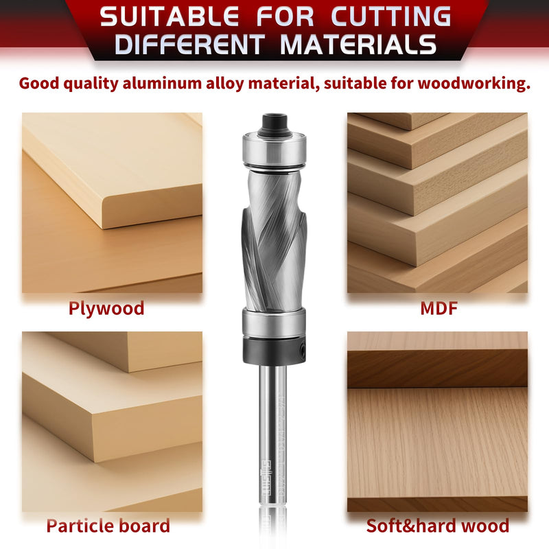 1/2 Inch Compression Flush Trim Router Bit, 1/4 Shank Top and Bottom Bearings Carbide Blade for Woodworking Trimming, Flush Cut Router Bit for Template and Pattern Work 1/2 inch router bit