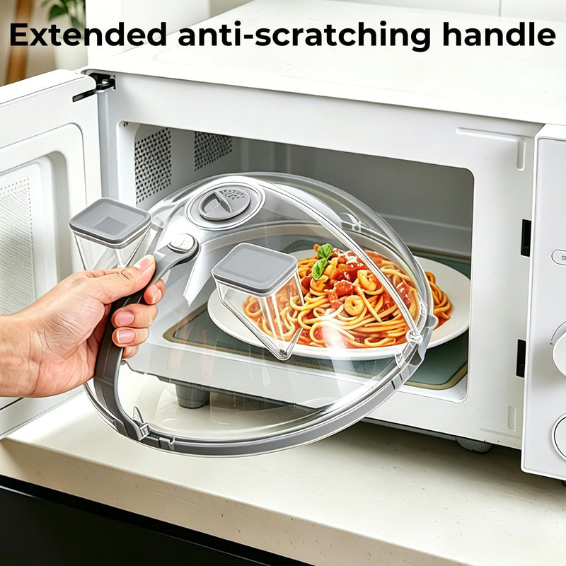 UFORU Foldable Microwave Splatter Cover with Water Steamer, 10 Inch Microwave Cover for Food,Upgraded Clear Plastic Plate Cover with Handle, Space-Saving Splatter Guard for Microwave, Dishwasher Gray 10inch