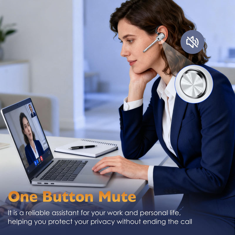 Bluetooth Headset, Wireless Headset with Dual-Mics & Noise Cancelling, Bluetooth Earpiece with Mute, V5.3 Hands-Free Headset with QCC Chip for Phone PC iOS Android