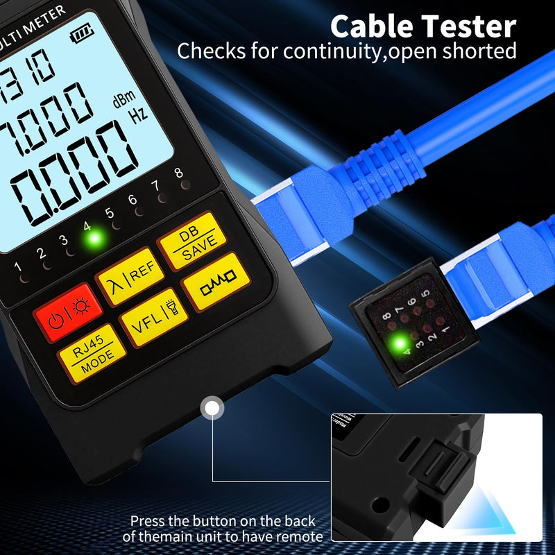 Portable 5-in-1 Fiber Optic Cable Tester with Optical Power Meter, Cable Finder,Visual Fault Locator & RJ45 Network Cable Test, SC/FC/ST Universal Interface with LC Adapter Black