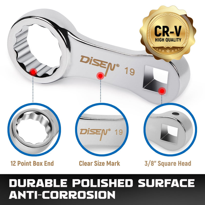 DISEN 10-Piece Metric Torque Wrench Adapter Set (10-19mm) - Chrome Vanadium Steel, 3/8-inch Square Drive Torque Adapter, Extension Rod Repair Tool, Color Box Packaging