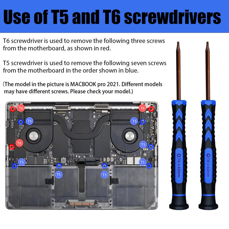 Kaisi Screwdriver Set for Macbook with T5 T6 T8 Torx Screwdriver,P5 Pentalobe,Ph000 Phillips and 2.0Y Triwing Screwdriver Set with spudger,Tweezer, cleaning brushes for Macbook Air and Pro 369N