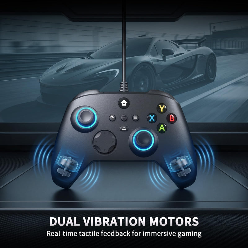 YUYIU Wired RGB Controller for Xbox One, Xbox Series X|S, PC, Steam, iOS | Wired Gaming Controller with Hall Effect Joystick/Trigger, Macro, Turbo, 3.5mm Audio Jack, Vibration (Phantom Black, 7.2FT) Phantom Black