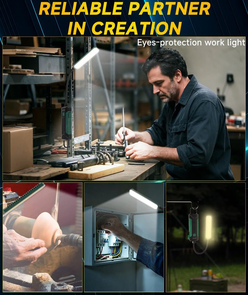 Magnetic Work Light, Rechargeable Flashlight Machine Light with 360° Flexible Gooseneck, Shop Tool Lamp for Lathe Drill Work Bench DIY Sewing Machine, Mechanic Light, Car Light/Emergency