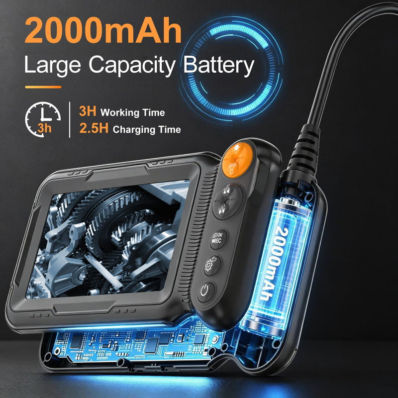 Endoscope Camera with Light, Dual Lens Borescope, 5" IPS 1920P HD Inspection Camera Industrial Endoscope, 16.5FT Semi-Rigid Cable, IP67 Waterproof Endoscope Tools for Auto, Sewer, Pipe,Mechanic