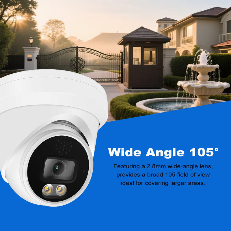 Real HD 6MP Add-On Full Color Night Vision Dome IP Camera for IP NVR Systems, with Visiable White Lights, 105° Viewing Angle, Outdoor, Compatible with Ⲏіk NVR, NDAA Compliant 6MP Turret POE Camera White