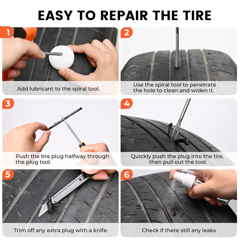 ETENWOLF Flat Tire Repair Kit with Plugs 16 Pcs, Heavy Duty Tire Plug Kit for Car, Motorcycle, ATV, Jeep, Truck, Tractor (Grey) Grey