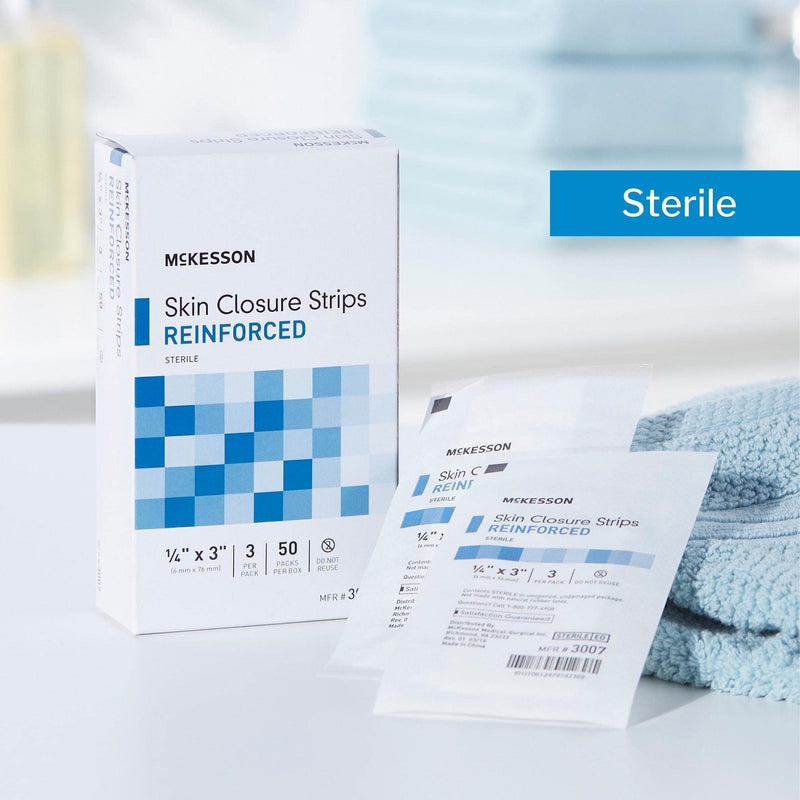 McKesson Skin Closure Strips, Sterile, Reinforced, 1/4 in x 3 in, 50 Count