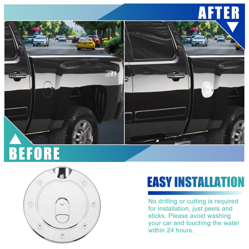 X AUTOHAUX Chrome Plated Fuel Tank Filler Cap Cover Decoration for GMC Sierra 3500 for Chevrolet Silverado Stick-on Gas Door Filler Cover Silver Tone
