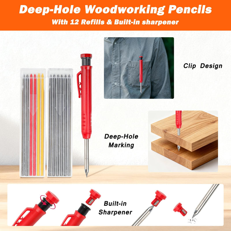 2pcs Rafter Square, 12-inch & 7-inch Carpenter Sqaure Set withWoodworking Pencil, Carpenter Measuring Layout Tool,Aluminum Alloy Triangle Ruler for Woodworking- Imperial 7+12 inch