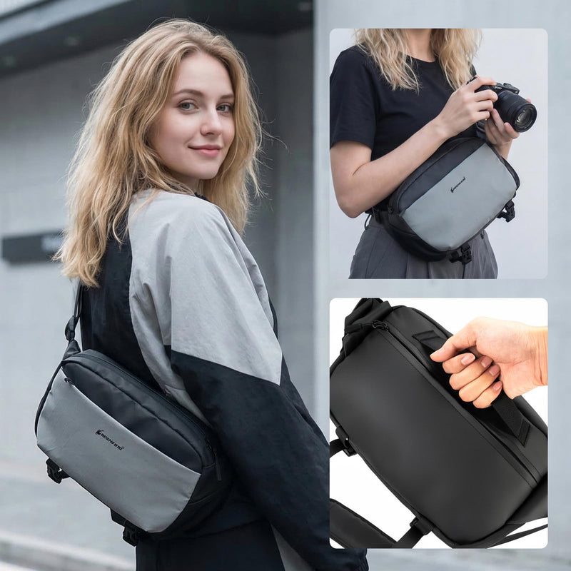 Everyday Crossbody Bag Camera Sling Bag | Multifuction Photography Shoulder Case, DSLR SLR Mirrorless Cameras Grey