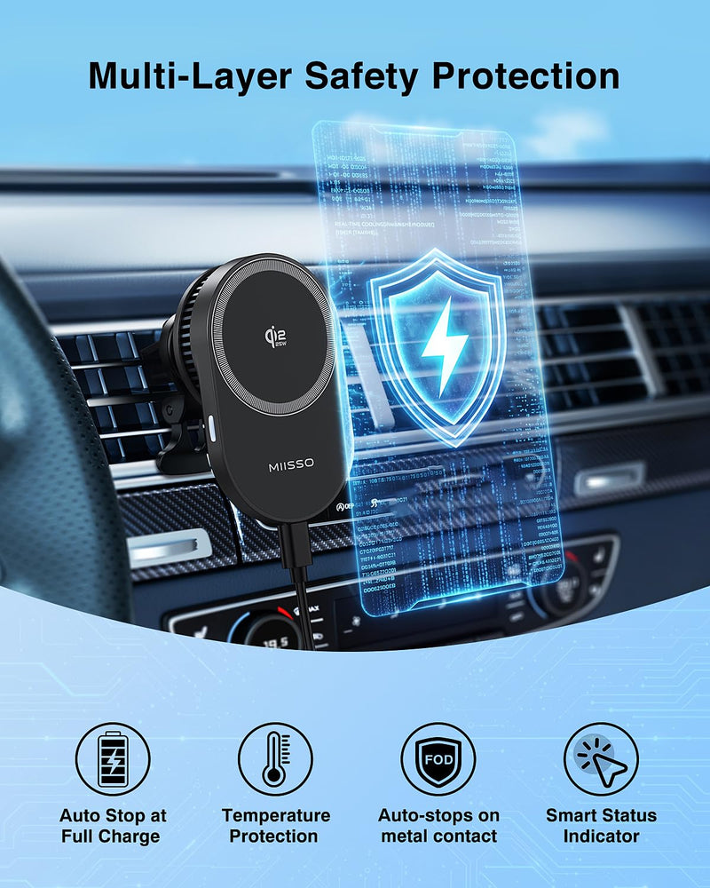 Qi2.2 25W Magnetic Vent Mount Car Charger with TEC Cooling Fan | Strong Magnetic Hold, 360° Adjustable Viewing, Wireless Air Vent Mount with 45W PD Adapter & USB-C Cable, for iPhone 12-17