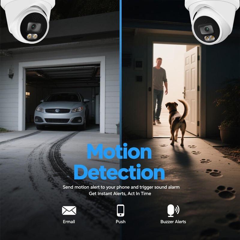Real HD 6MP Add-On Full Color Night Vision Dome IP Camera for IP NVR Systems, with Visiable White Lights, 105° Viewing Angle, Outdoor, Compatible with Ⲏіk NVR, NDAA Compliant 6MP Turret POE Camera White