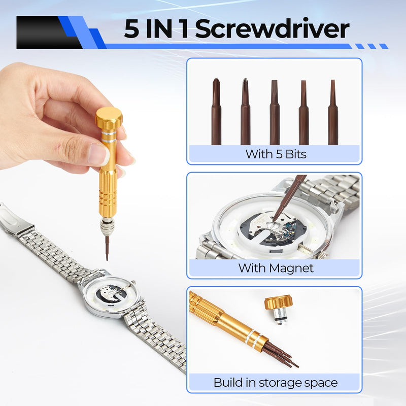 Watch Repair Kit, Ohuhu 192 PCS UPGRADED Heavy Duty Watch Link Removal Battery Replacement Band Tool Kit, Watch Back Remover Tool Professional Watch Repair Opener Tools with PU Leather Bag User Manual