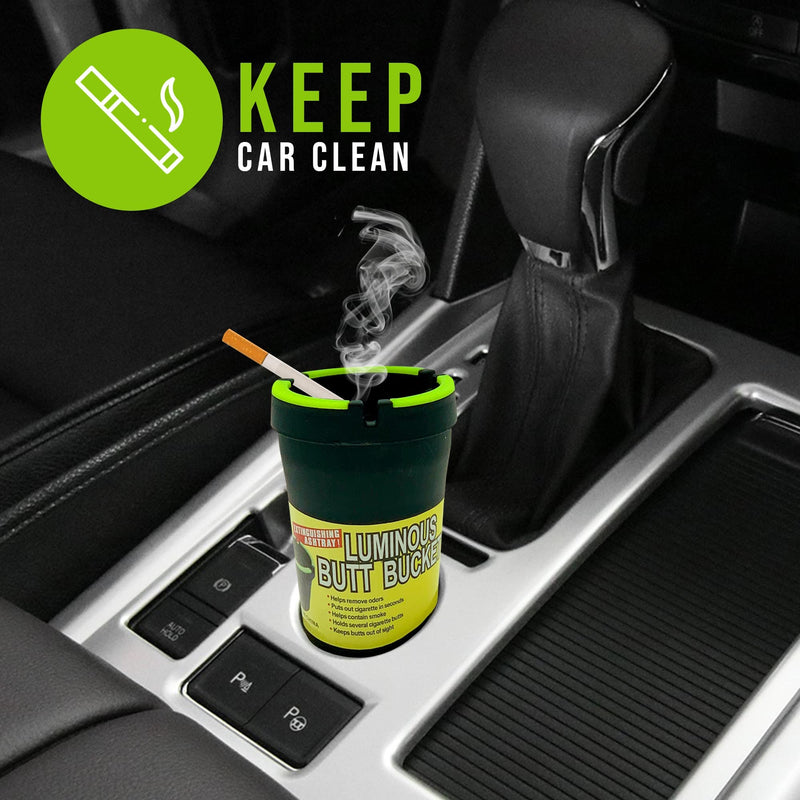 Outdoor Butt Bucket Car Ashtray - Cup Holder with Lid Portable Glow in Dark Self-extinguishing Smokeless Home Travel Office Outside Auto Best Amazon 5 Pack Large Black