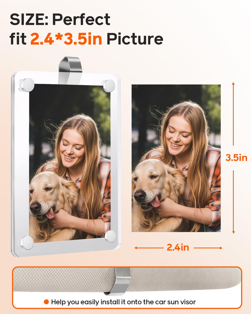 2Pcs Car Picture Holder for Visor Magnetic Picture Frame for 3 Inch Photos, Car Sun Visor Photo Holder with Strong Acrylic Magnet, Personalized Car Accessories with Clips for Easy Display 2.4"x3.5"