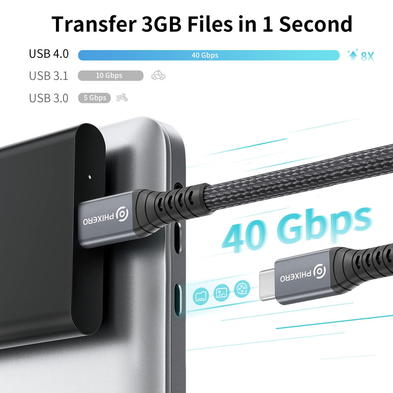 PHIXERO 1ft USB C to C Cable, Thunderbolt 4 Compatible, 40Gbps Data Transfer, 100W PD Charging, Supports Single 8K or Dual 4K Display, Compatible with MacBook Pro/Air, Docking Stations, Monitors Straight 0.3M