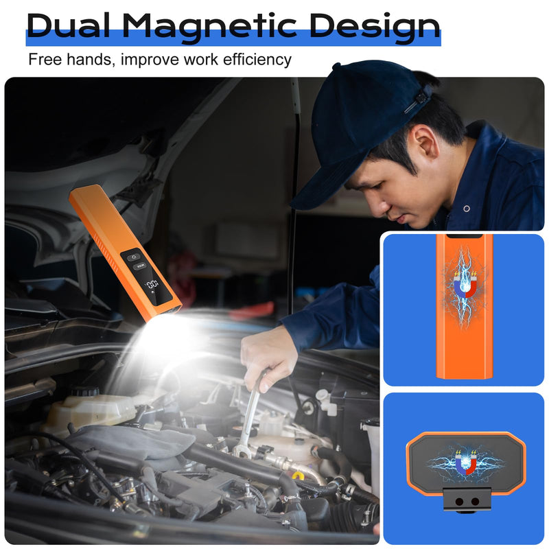 EDC Flashlight 4 in 1 Pocket Magnetic Slim Flat Flashlight High Lumens Work Light with Green Beam & UV Light & Warning Light Combo EDC Rechargeable LT-010 (Orange) Orange