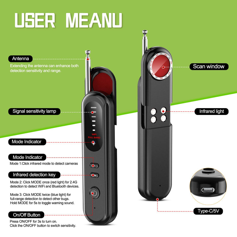 Hidden Camera Detector Travel, Bug & Spy Camera Detector,GPS Tracker Car | RF Bug Scanner, Anti-Spy Finder,5 Levels,3 Modes,Covert Device Sweep with Instant Alerts Privacy Protection,Portable Safety Medium