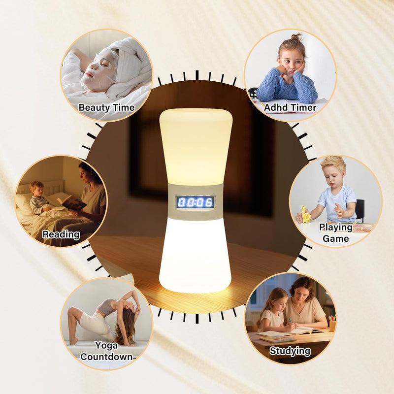 LED Visual Timer Hourglass - Rechargeable Digital Countdown ADHD Timer for Kids & Adults (1-99 Mins Adjustable), Time Flow Simulation with Time Management for Classroom,Kitchen,Room,Home (Warm-White) Warm-white