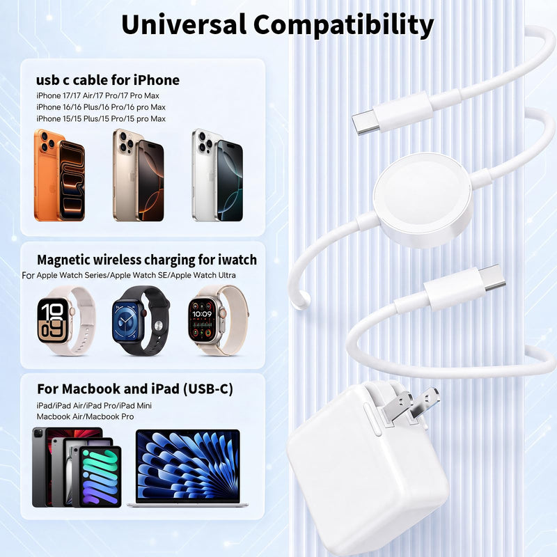 For Apple Watch Charger,[Apple MFi Certified] 2-in-1 Magnetic iWatch Wireless Charger Fast Charging iWatch USBC Cord 6.6FT& 30W iPhone Wall Charge Block for Apple Watch Series Ultra/11/10/9/8/7/SE/6/5