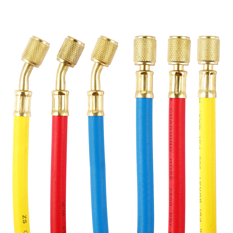 3 Pieces AC Manifold Gauge Hose Kit for R134A R404A R12 R502, 1/4" Thread Automotive Air Condition Refrigerant R134A A/C Charging Hose with 5ft Hoses