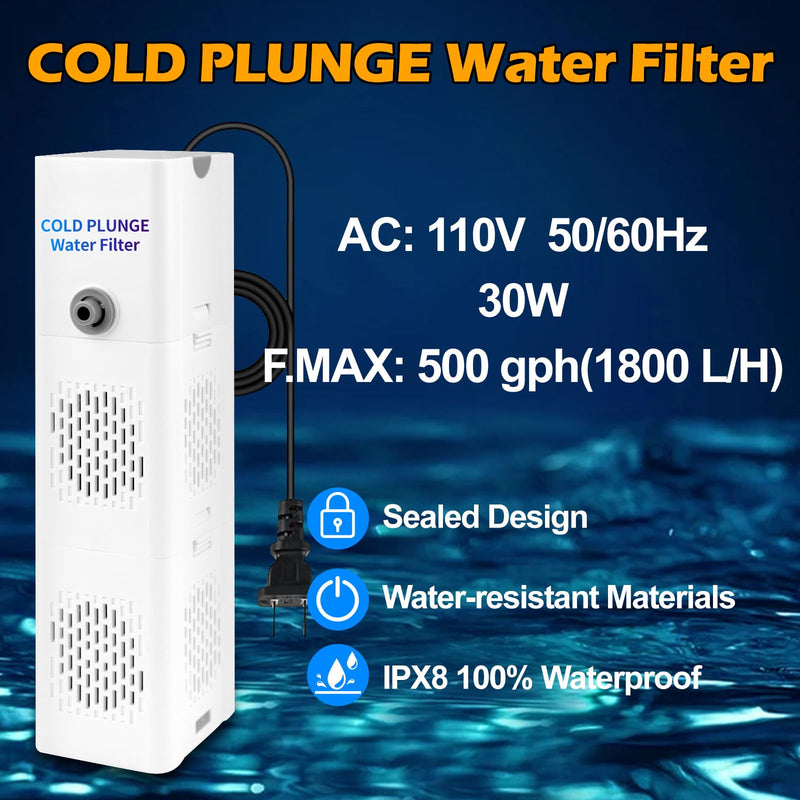 GFYYBKJ Cold Plunge Filter, 500 GPH Cold Pod Ice Bath Tub Filter, Ice Bath & Cold Plunge Accessories, Reusable Ice Bath Tub Filter, Ice Bath Water Cleaner White 01